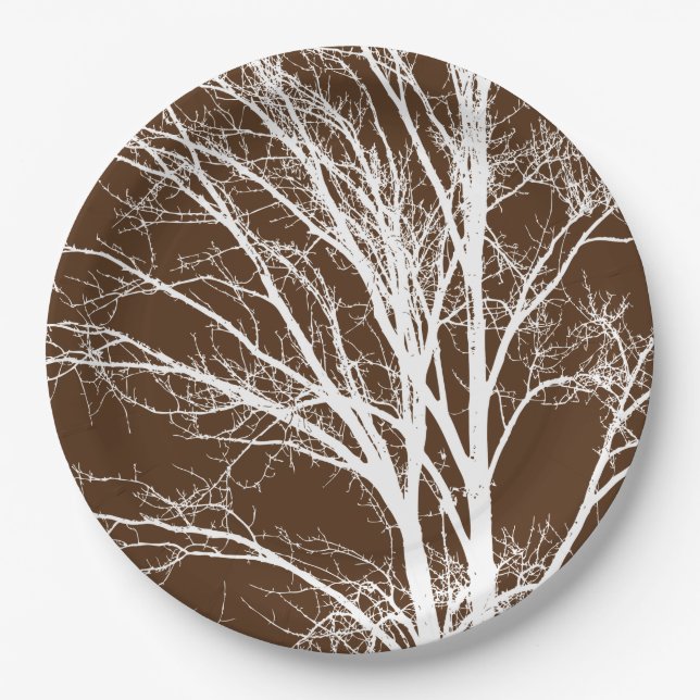 Assiettes En Carton Branches Brown de l'arbre blanc (Devant)