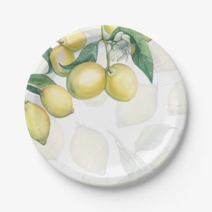 Assiettes En Carton Branches de citron blanc et jaune Fête rustique de