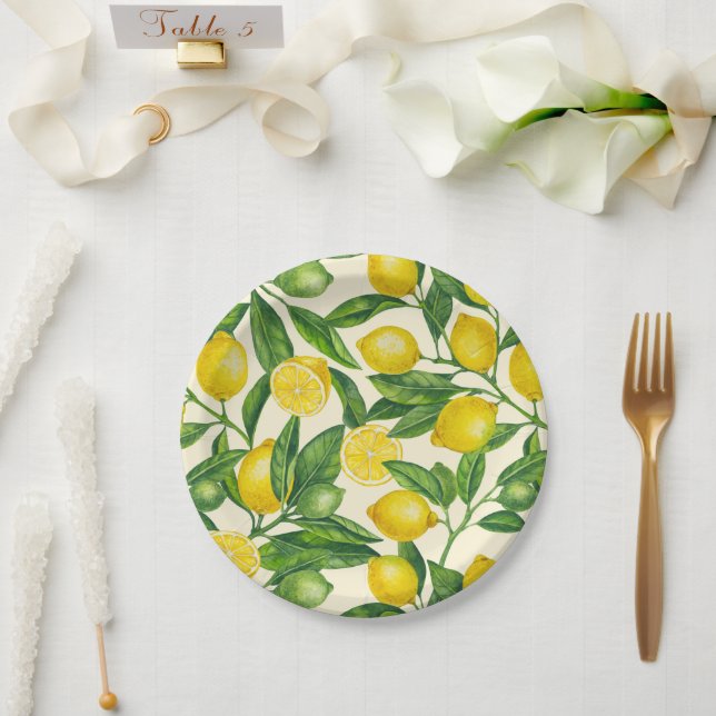 Assiettes En Carton Branches de citron vert et jaune (Mariage)