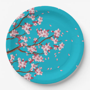 Assiettes En Carton Branches de fleurs de cerisier Plaques de papier p