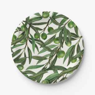 Assiettes En Carton Branches d'olive sur blanc