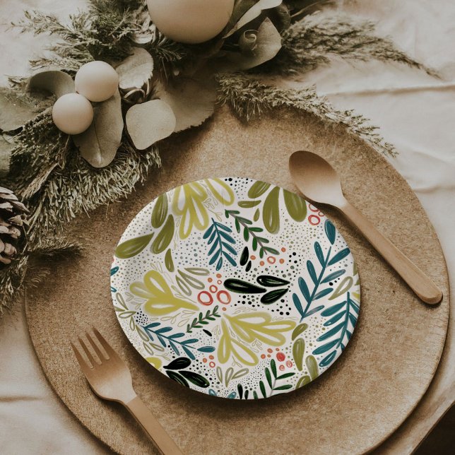 Assiettes En Carton Brève | Plaques botaniques festives (Bramble | Festive botanical holiday party paper plates)