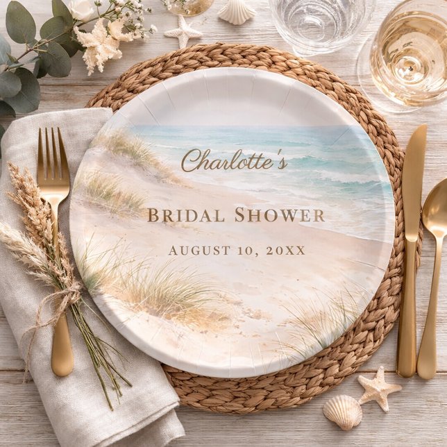 Assiettes En Carton Bridal Shower beach coastal elegant (Créateur téléchargé)