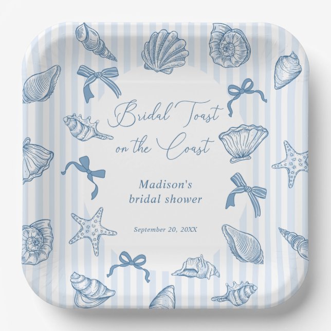 Assiettes En Carton Bridal Toast On The Coast Seashells Bridal Shower (Recto)