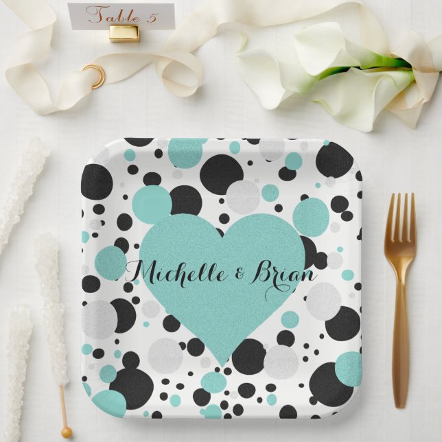 Assiettes En Carton BRIDE & Bridesmaitres Shimmer Blue Polka Dot Party (Mariage)
