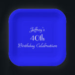 Assiettes En Carton Bright Blue 40th Birthday Party<br><div class="desc">A solid bright blue background decorates this unique minimum party paper plate. Although default says "40th Birthday",  you can easily change the text for name,  # of years,  and event. Matching tablecloth and paper napkins available on zazzle at SocolikCardShop. Tous les Rights Reserved © 2015 Alan & Marcia Socolik</div>