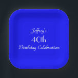 Assiettes En Carton Bright Blue 40th Birthday Party<br><div class="desc">A solid bright blue background decorates this unique minimum party paper plate. Although default says "40th Birthday",  you can easily change the text for name,  # of years,  and event. Matching tablecloth and paper napkins available on zazzle at SocolikCardShop. Tous les Rights Reserved © 2015 Alan & Marcia Socolik</div>