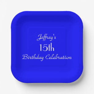 Assiettes En Carton Bright Blue, nom du 15e Birthday Party