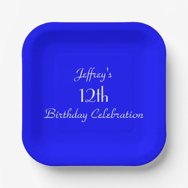 Assiettes En Carton Bright Blue Paper Plates, 12th Birthday Party (Recto)