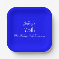 Bright Blue Paper Plates, 75th Birthday Party