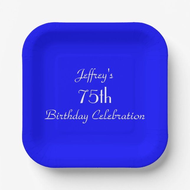 Assiettes En Carton Bright Blue Paper Plates, 75th Birthday Party (Recto)