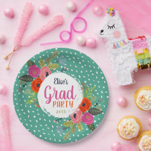 Assiettes En Carton Bright Floral Personnalisé Graduation Party