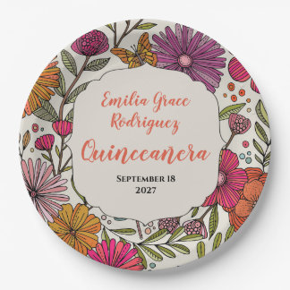 Assiettes En Carton Bright Floral Quinceañera | Colorful Whimsical