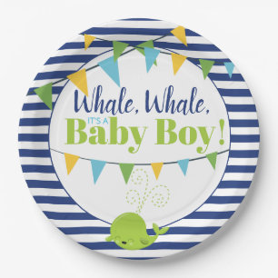 Assiettes En Carton Bright Fun Typographie Cute Whale Boy Baby shower