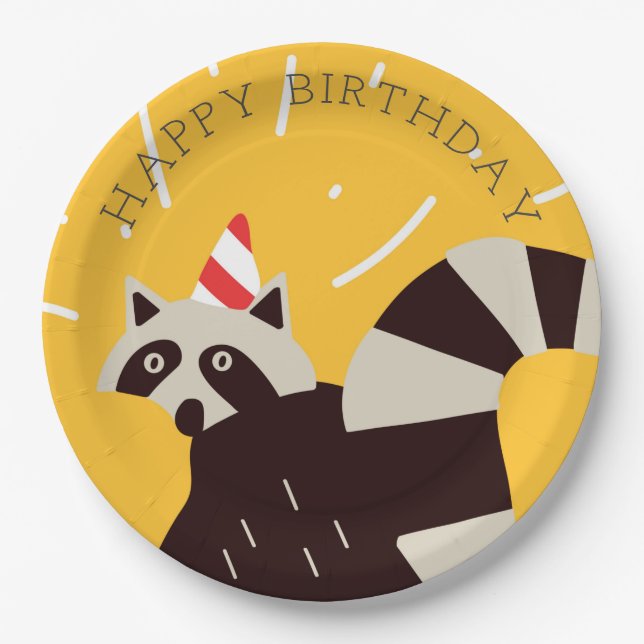 Assiettes En Carton Bright Funky Joyeux Anniversaire Raccoon Plaque pa (Devant)