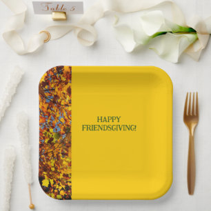 Assiettes En Carton Bright Gold Feuilles Thanksgiving Friendsgiving