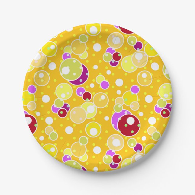 Assiettes En Carton Bright jaune enfants amusants bulles cercles d'ann (Devant)
