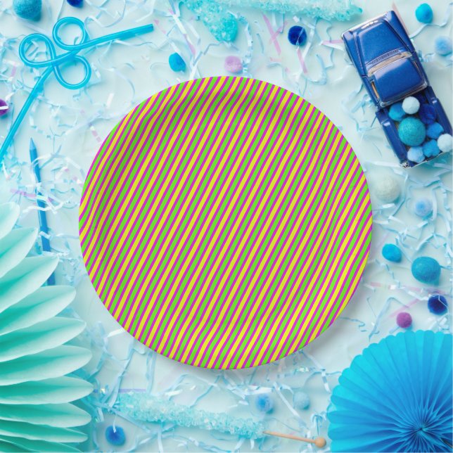Assiettes En Carton Bright Neon Stripes (Fête)