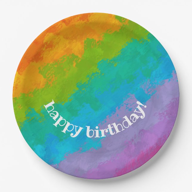 Assiettes En Carton Bright Rainbow Happy Birthday Plates (Devant)