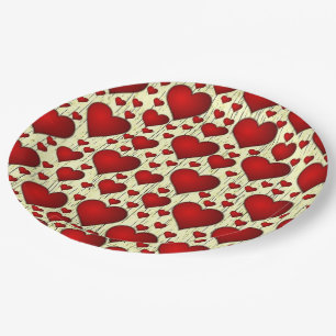 Assiettes En Carton Bright Red Romantic Hearts Motif