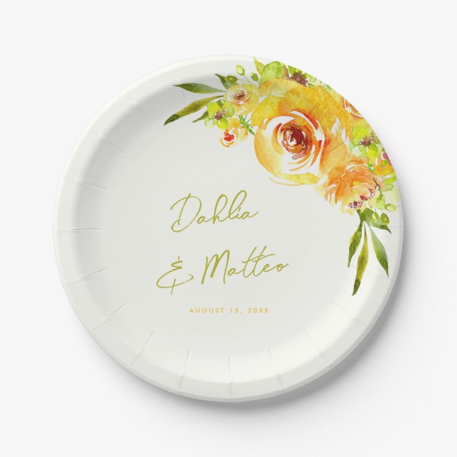 Assiettes En Carton Bright Yellow Green Vibrant Summer Floral Wedding (Devant)