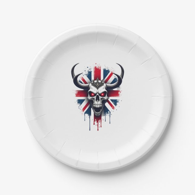 Assiettes En Carton British Skull England UK Flag Premium T-Shirt (2) (Devant)