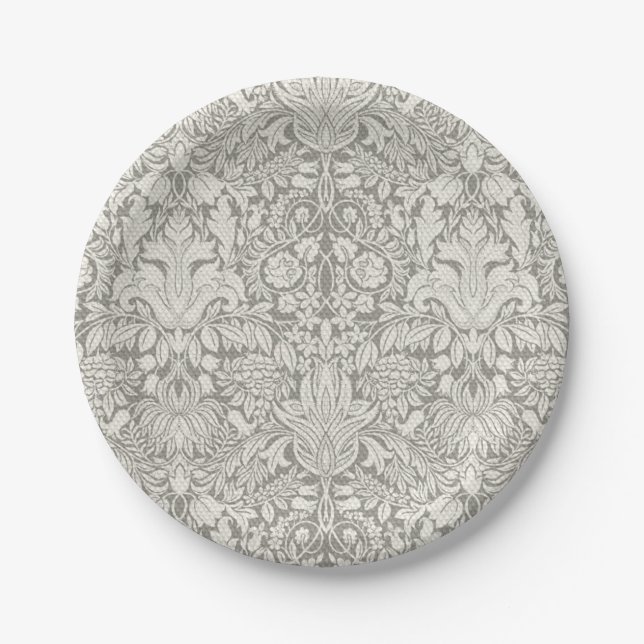 Assiettes En Carton brocade en dentelle blanche élégante (Devant)