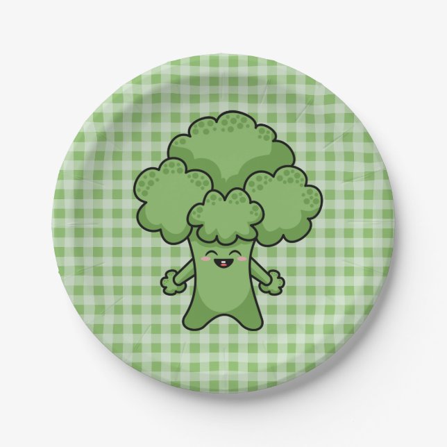 Assiettes En Carton Brocoli vert drôle (Devant)