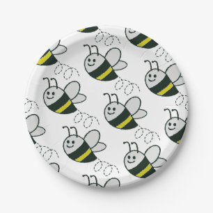 Assiettes En Carton Broderie Imprimer Baby shower d'abeille mignonne