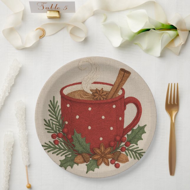 Assiettes En Carton Broderie rustique cacao de Noël Mug Cinnamon (Mariage)
