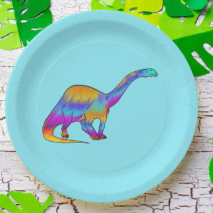 Assiettes En Carton Brontosaurus Coloré Art Psychédélique de Dinosaure