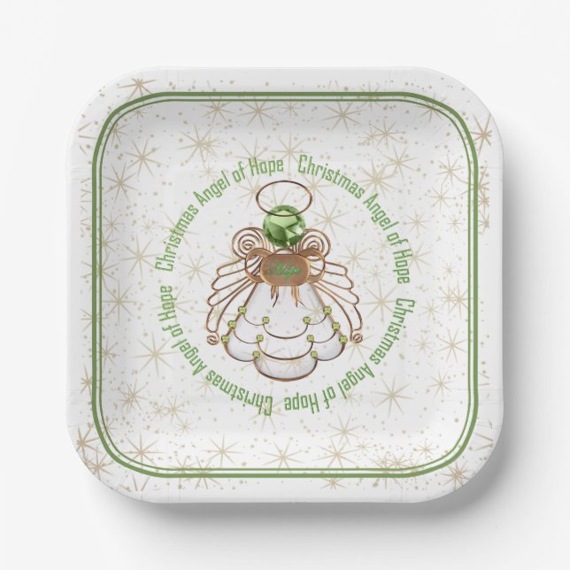 Assiettes En Carton Bronze et vert Noël Angel de l'Espoir et des Etoil (Recto)