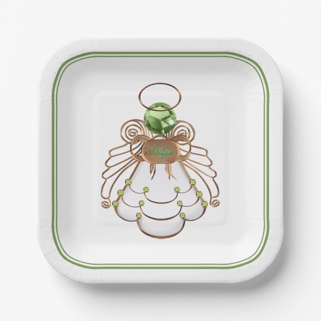 Assiettes En Carton Bronze & Vert Noël Angel de l'Espoir Filigree (Recto)