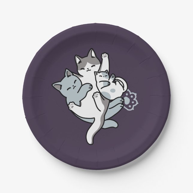 Assiettes En Carton Brosse à lait - Chats à couchage mignon (Devant)