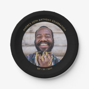 Assiettes En Carton Brosse Lettering Photo personnalisée 50e fête d'an