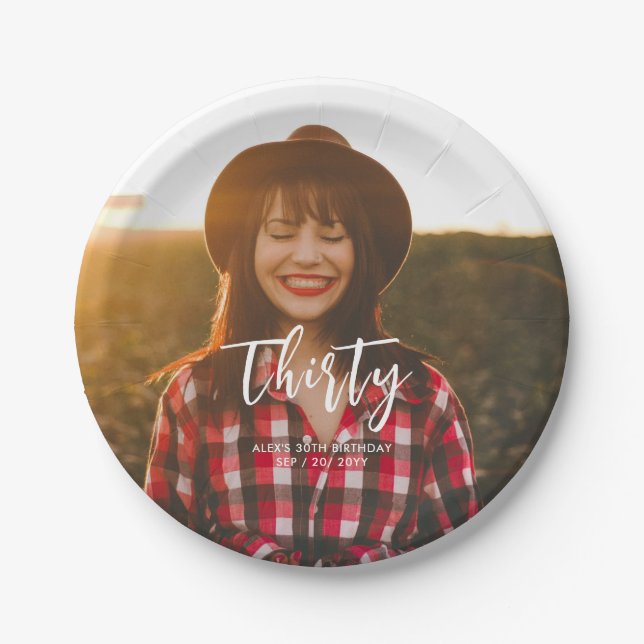 Assiettes En Carton Brosse Lettrage photo personnalisée Fête d'anniver (Devant)