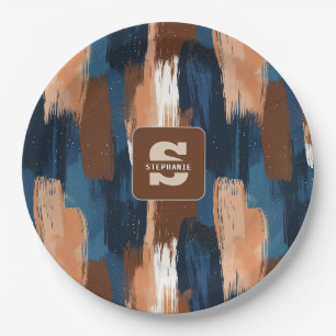 Assiettes En Carton Brosses Abstraites en bleu, blanc et Brown