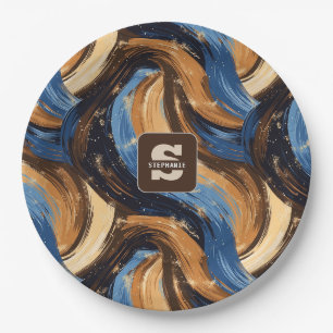 Assiettes En Carton Brosses Abstraites en bleu et Brown