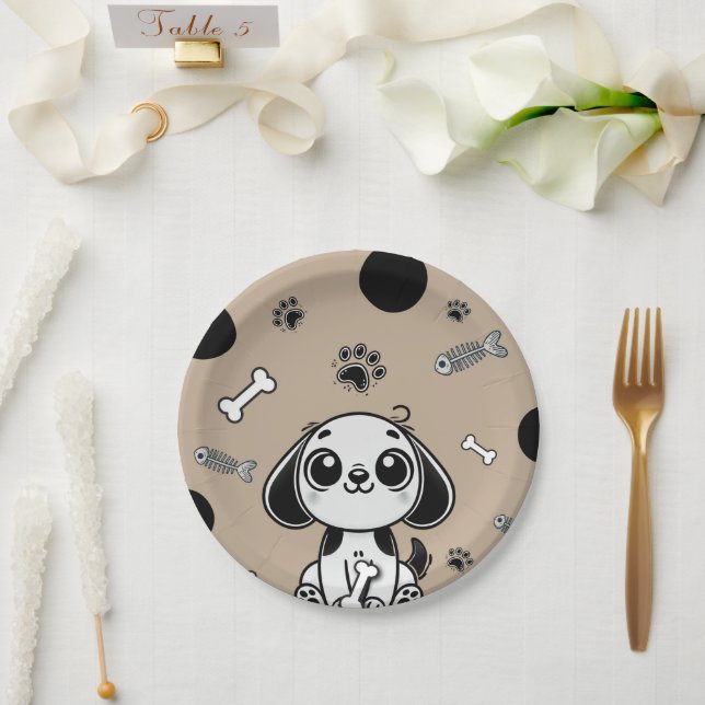 Assiettes En Carton Brown & Black Fish Bones Chien Chien Chien Chien C (Mariage)