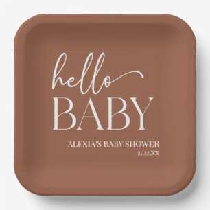 Assiettes En Carton Brown Boho Bohemian Hello Baby shower bébé