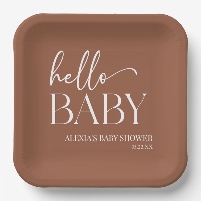 Assiettes En Carton Brown Boho Bohemian Hello Baby shower bébé (Recto)