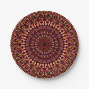 Assiettes En Carton Brown floral Mandala Design-48566
