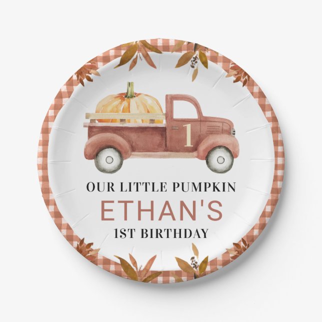 Assiettes En Carton Brown Foliage Petit camion Citrouille Anniversaire (Devant)