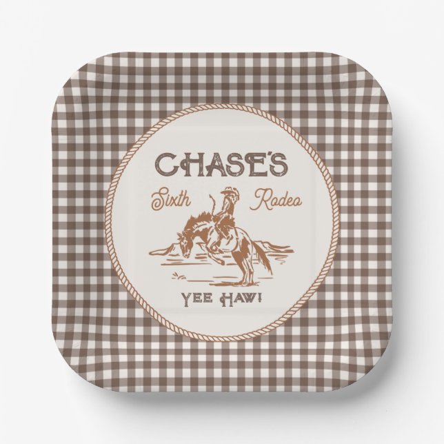 Assiettes En Carton Brown Gingham Rodeo Party Paper Plates (Recto)