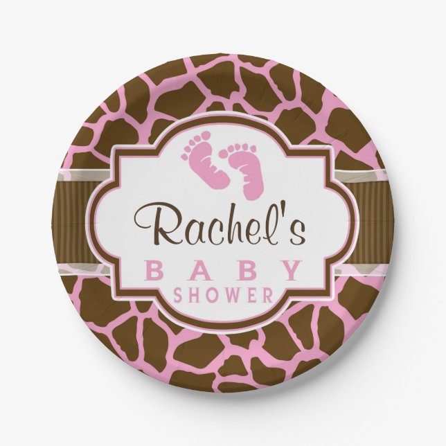 Assiettes En Carton Brown, Giraffe rose Baby shower Poster de animal (Devant)