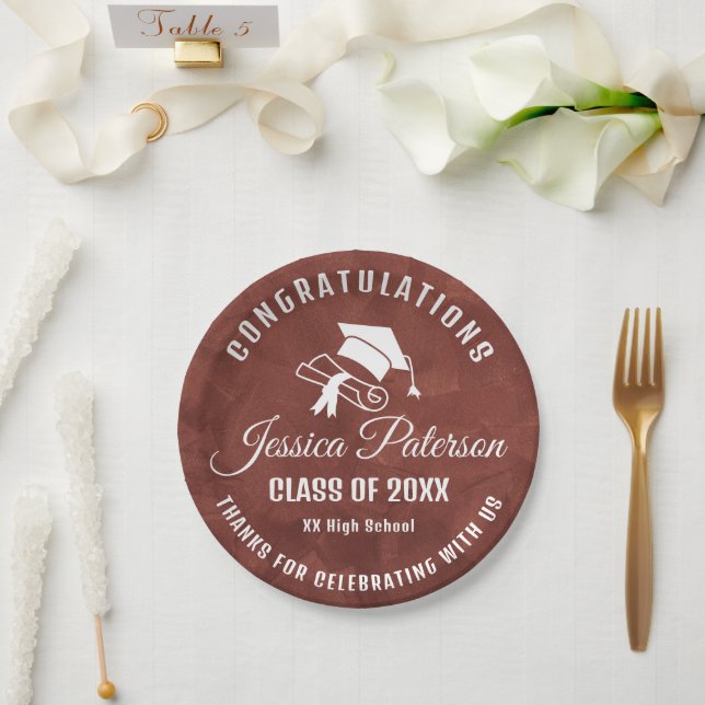 Assiettes En Carton Brown Graduation Party Sweet Nom personnalisé (Mariage)