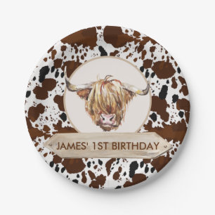 Assiettes En Carton Brown Highland Cow Cow Imprimer Anniversaire
