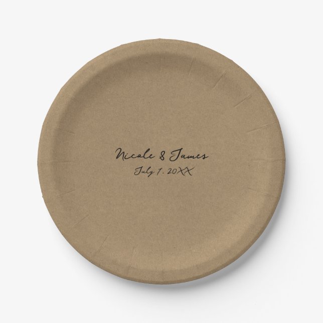 Assiettes En Carton Brown Kraft minimal moderne Mariage (Devant)
