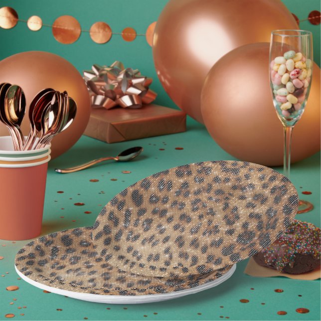 Assiettes En Carton Brown Leopard Poster de animal Sparkle (Multi)
