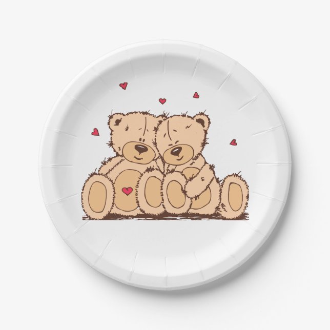 Assiettes En Carton Brown Teddy Bear Love Mariage Fête des mariées (Devant)